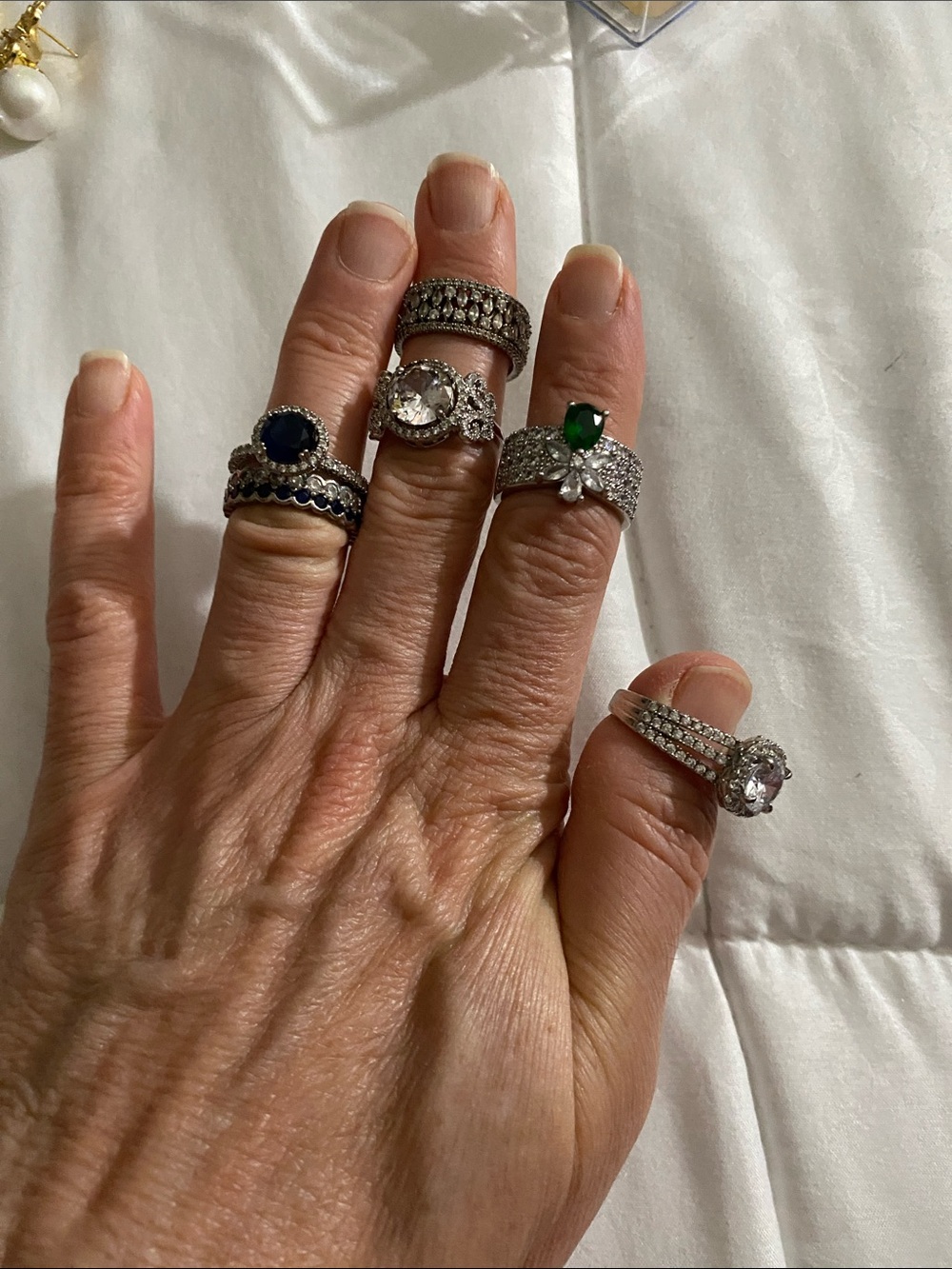 Sterling Silver Stackable Rings Set with Blue and Green Gemstones